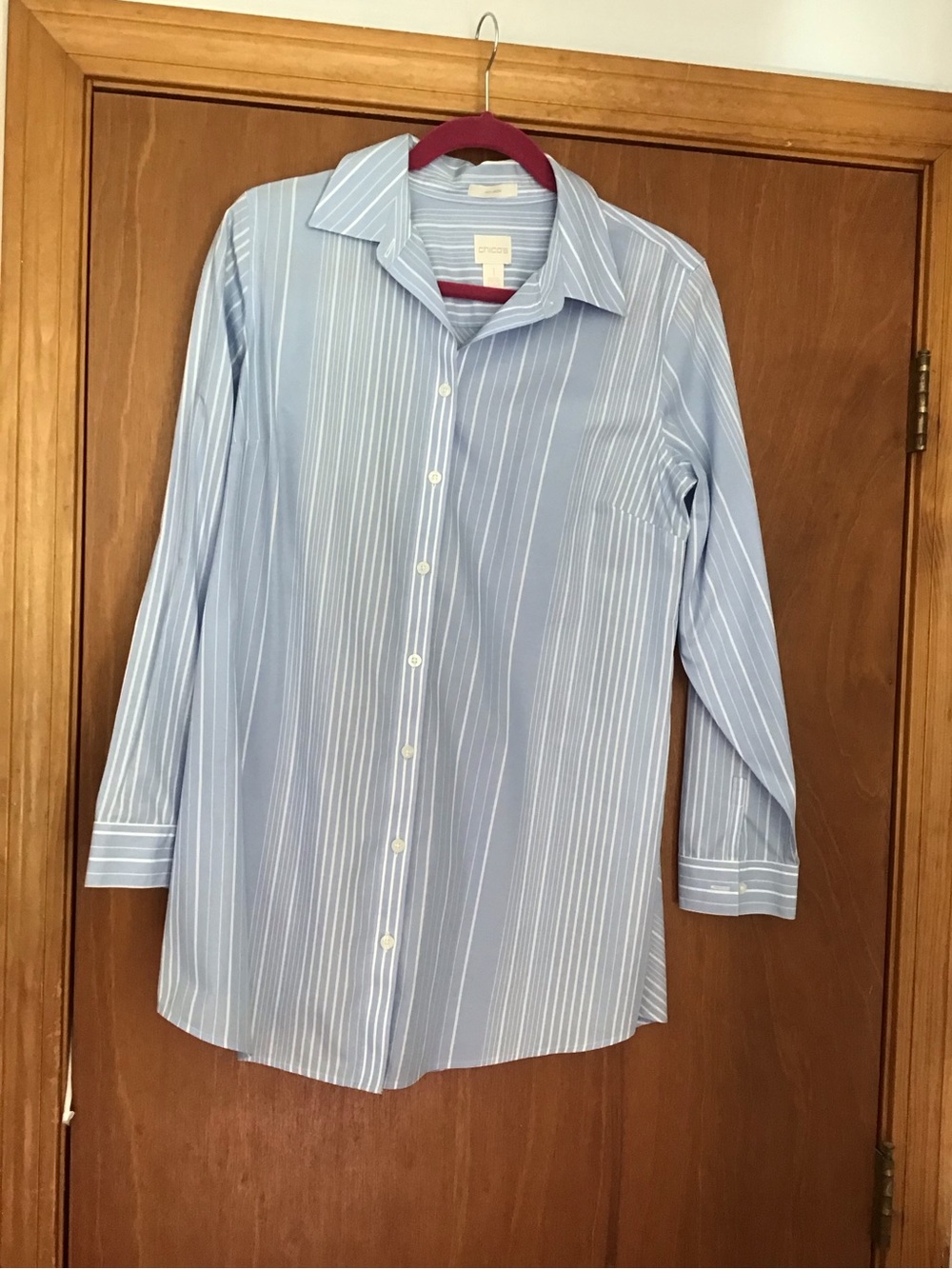 Chico's Light Blue and White Striped Button-Front Shirt